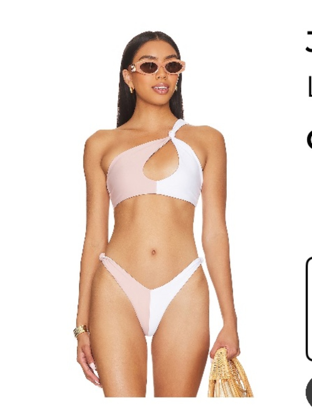 Lovers + Friends Pink and White One-Shoulder Cutout Bikini